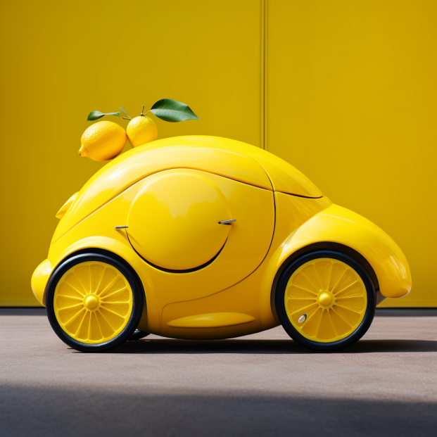 Lemon with wheels to look like a lemon car